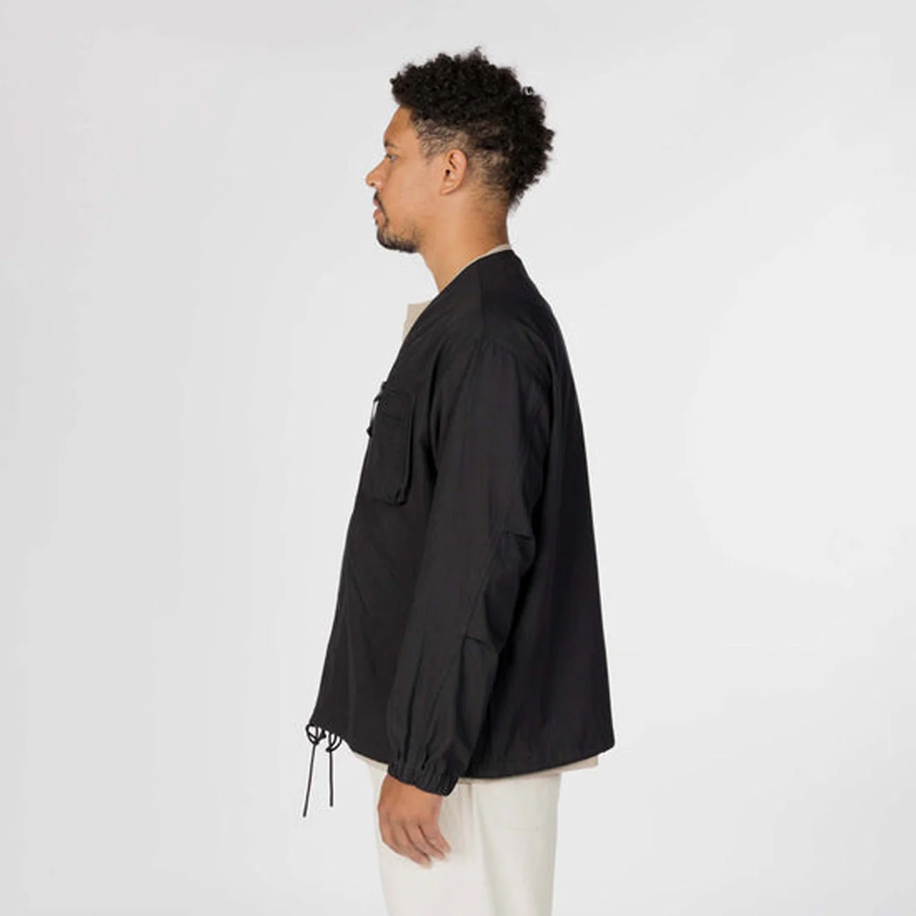 Snow Peak TAKIBI Herringbone Collarless Jacket Black - Image 3