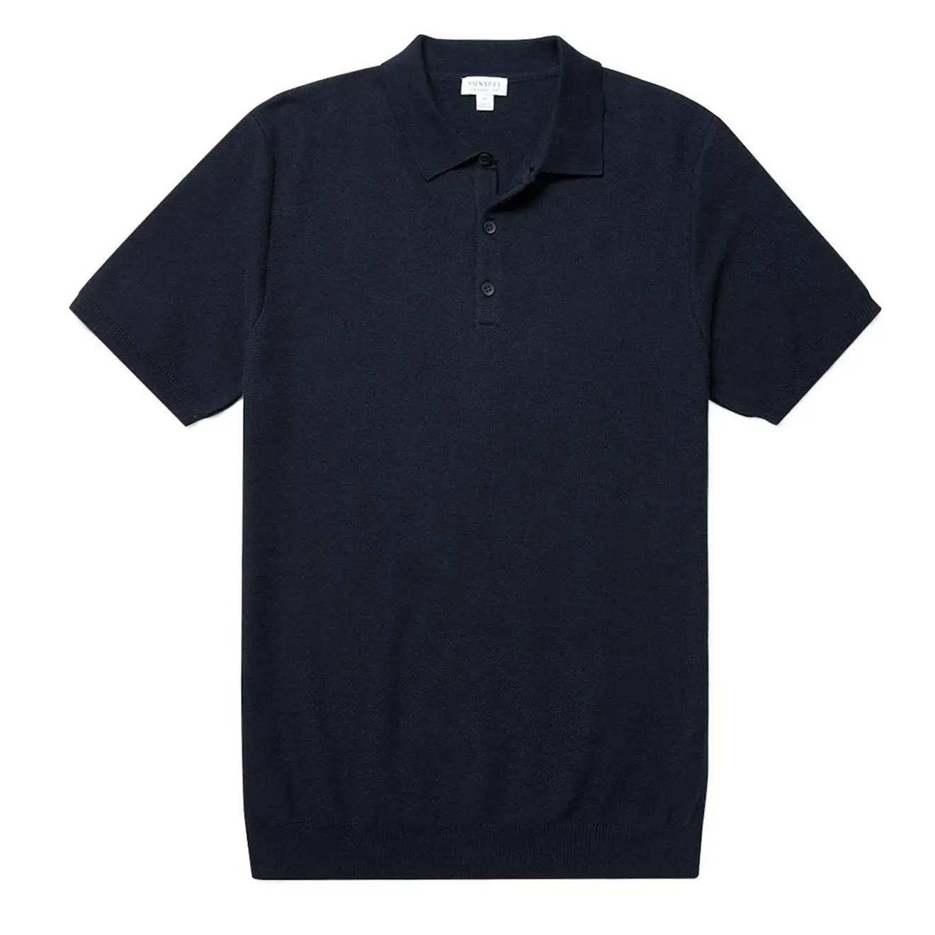 Sunspel Fine Knit Polo Shirt Navy