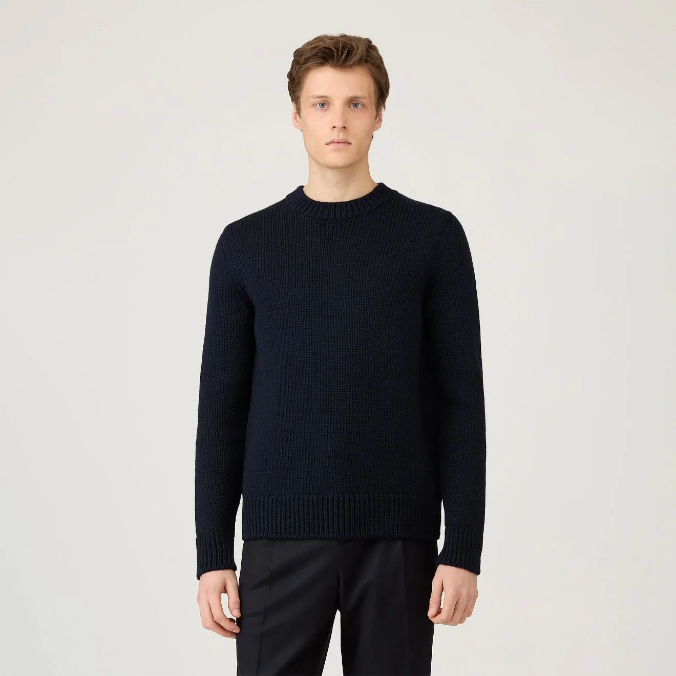 Sunspel Fisherman Mock Neck Jumper Navy - Image 2