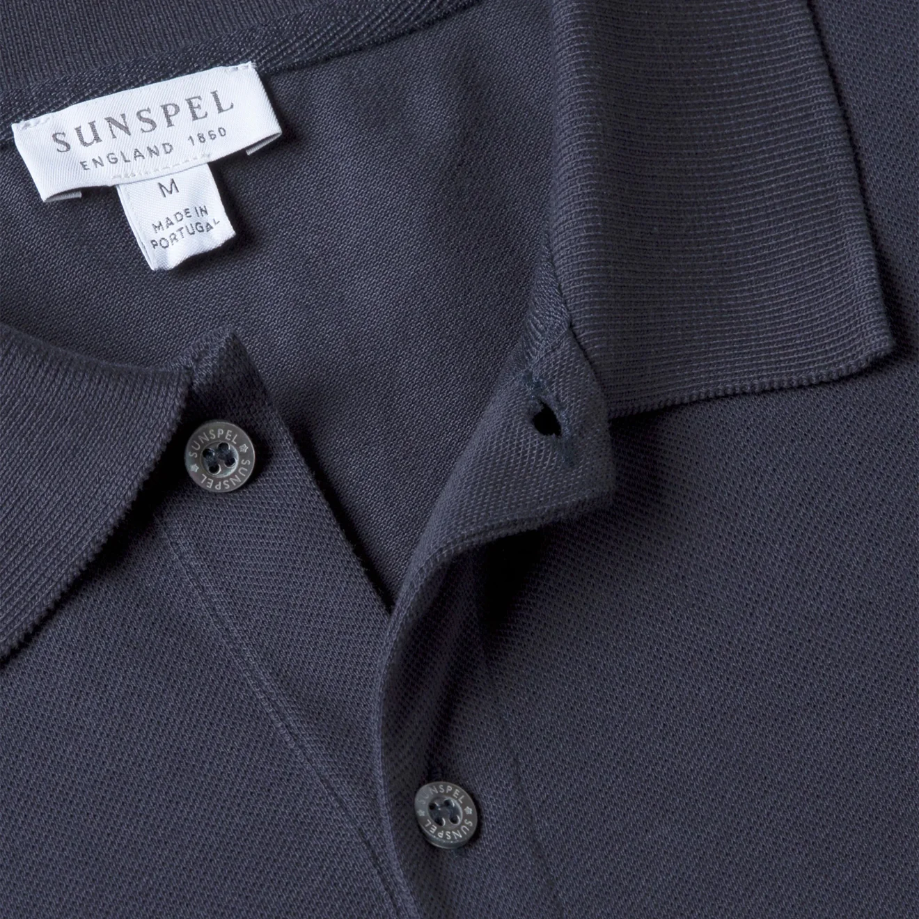 Sunspel Pique Polo Shirt Navy - Image 4