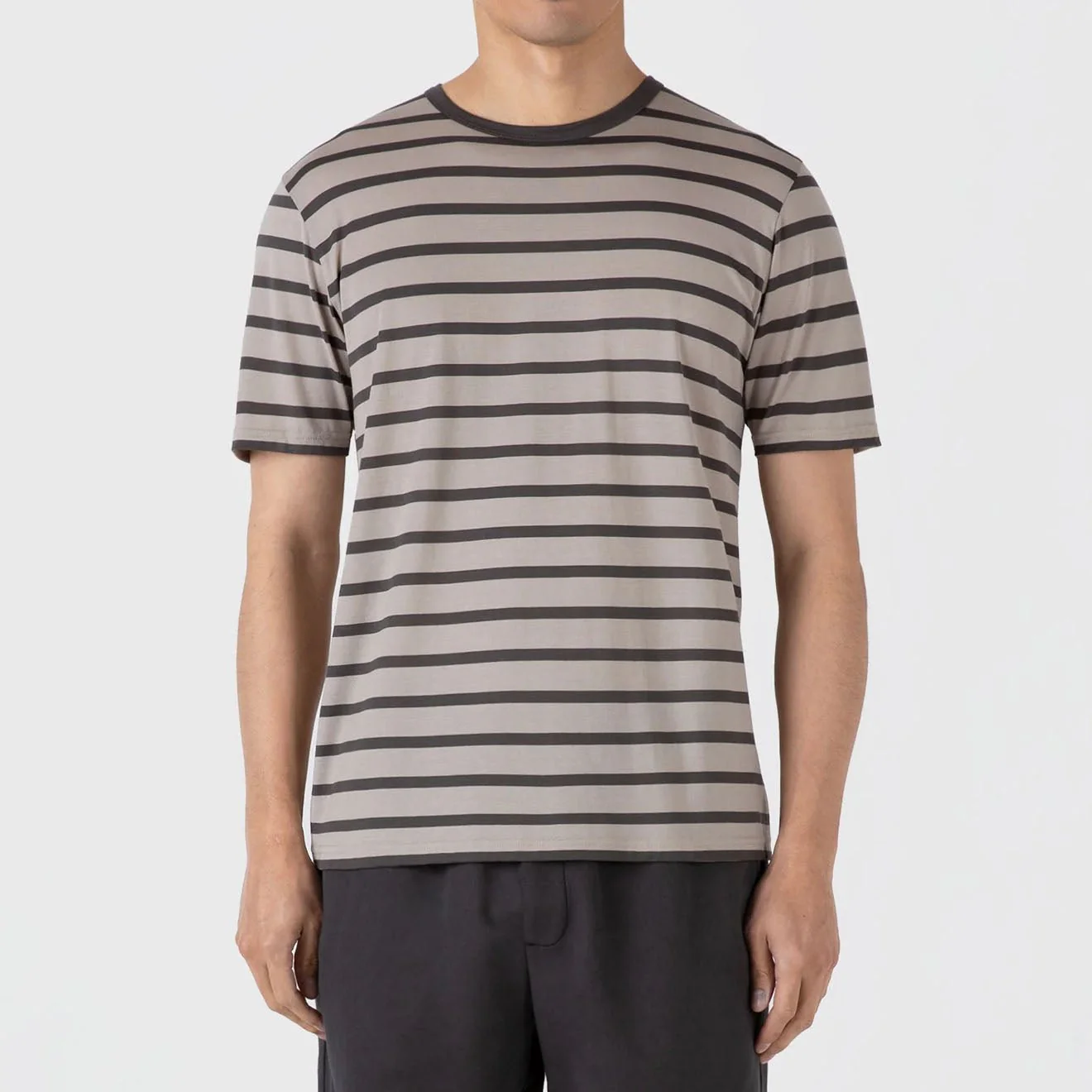 Sunspel S/S Stripe Crew Neck Tee Ash Grey / Charcoal - Image 2