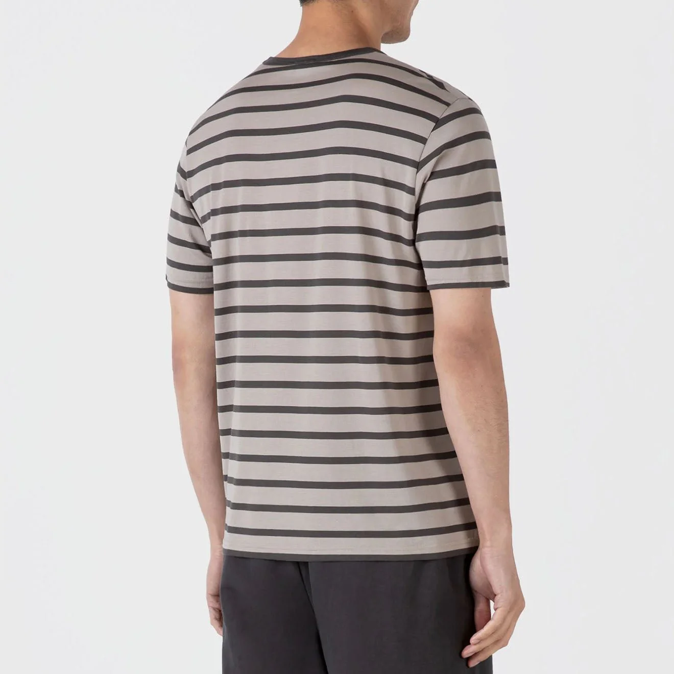 Sunspel S/S Stripe Crew Neck Tee Ash Grey / Charcoal - Image 3