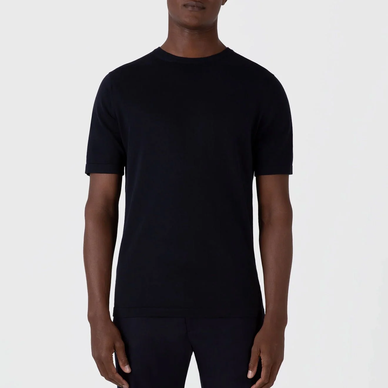 Sunspel Sea Island Crew S/S Knitwear Light Navy - Image 2