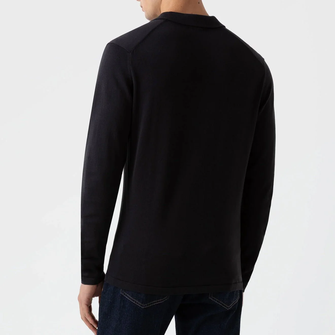 Sunspel Sea Island L/S Polo Knitwear Black - Image 3